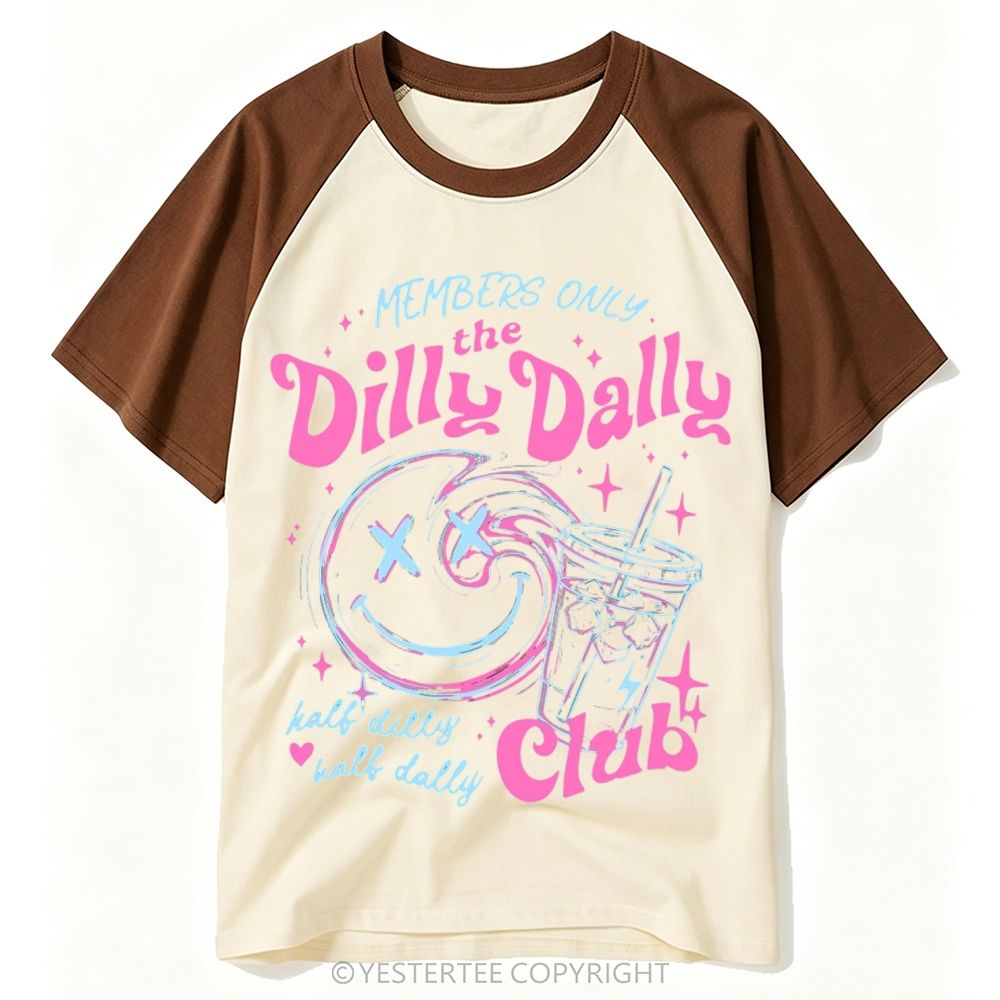 Yestertee Y2K Neon Pink Blue Smiley Iced Drink Dilly Dally Club Baseball T-shirt