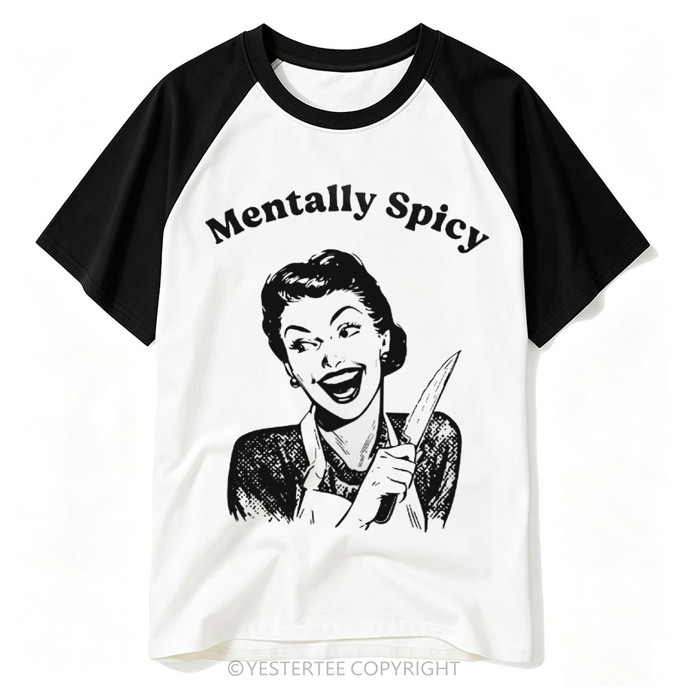 Yestertee Retro Pin Up Housewife Knife Sassy Text Baseball T-shirt 