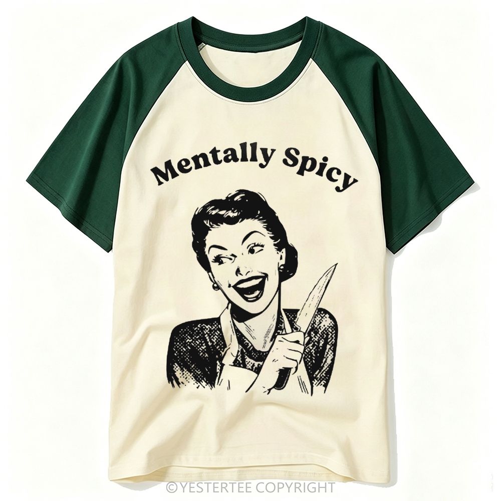 Yestertee Retro Pin Up Housewife Knife Sassy Text Baseball T-shirt 