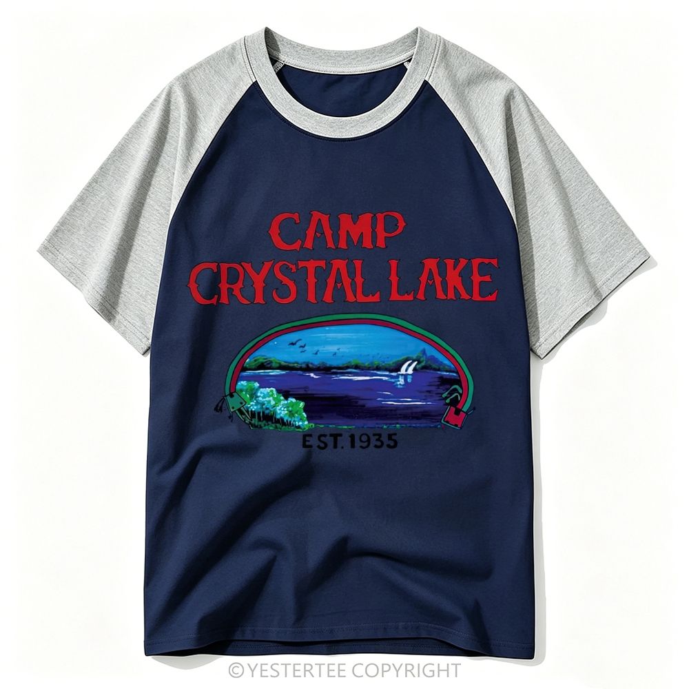 Yestertee Retro Horror Camp Crystal Lake Vintage Lake Landscape Baseball T-shirt