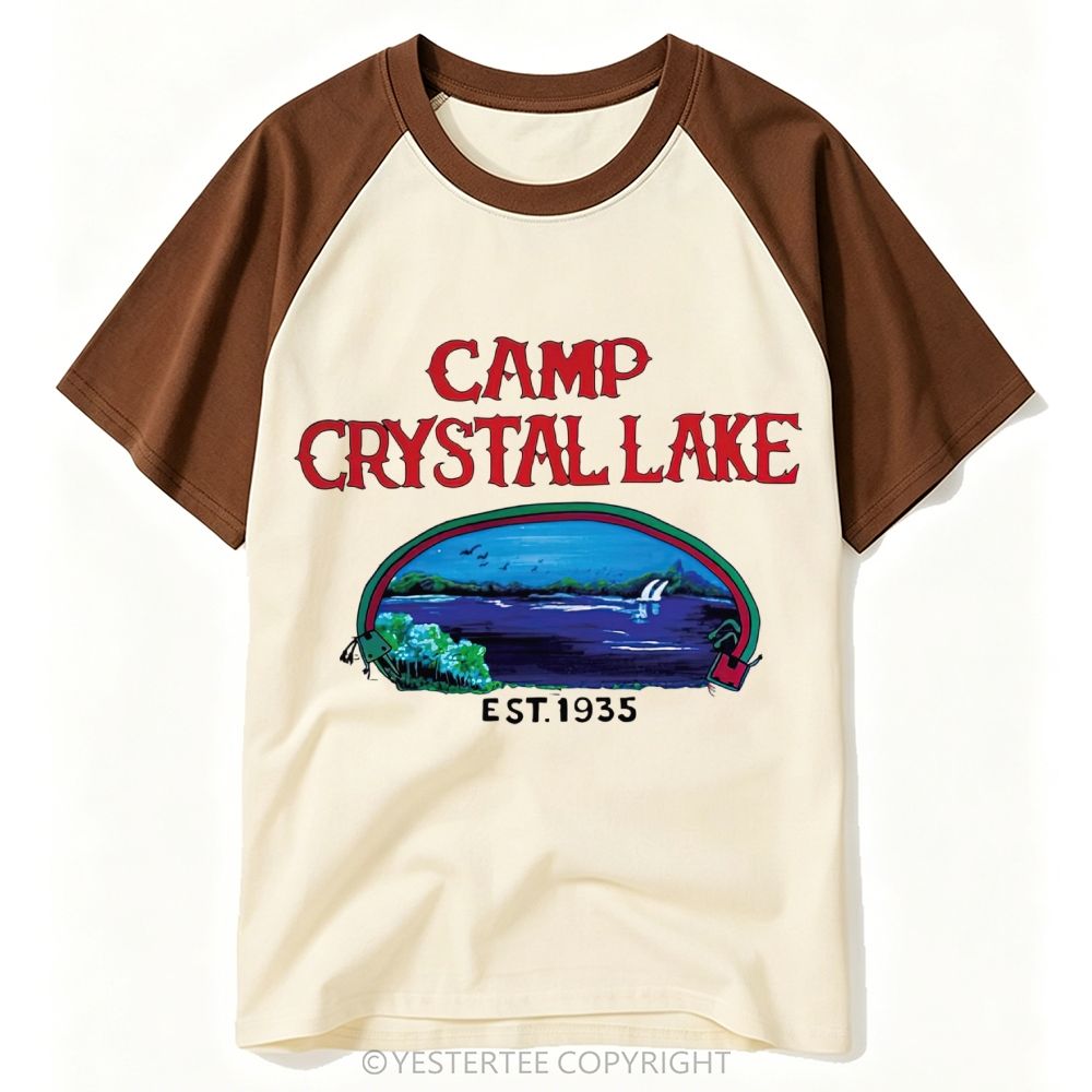 Yestertee Retro Horror Camp Crystal Lake Vintage Lake Landscape Baseball T-shirt