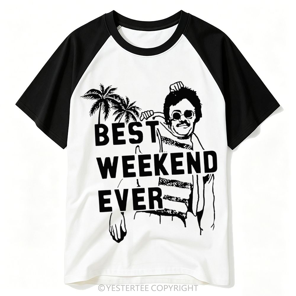 Yestertee Tropical Palm Tree Man Silhouette Best Weekend Ever Baseball T-shirt
