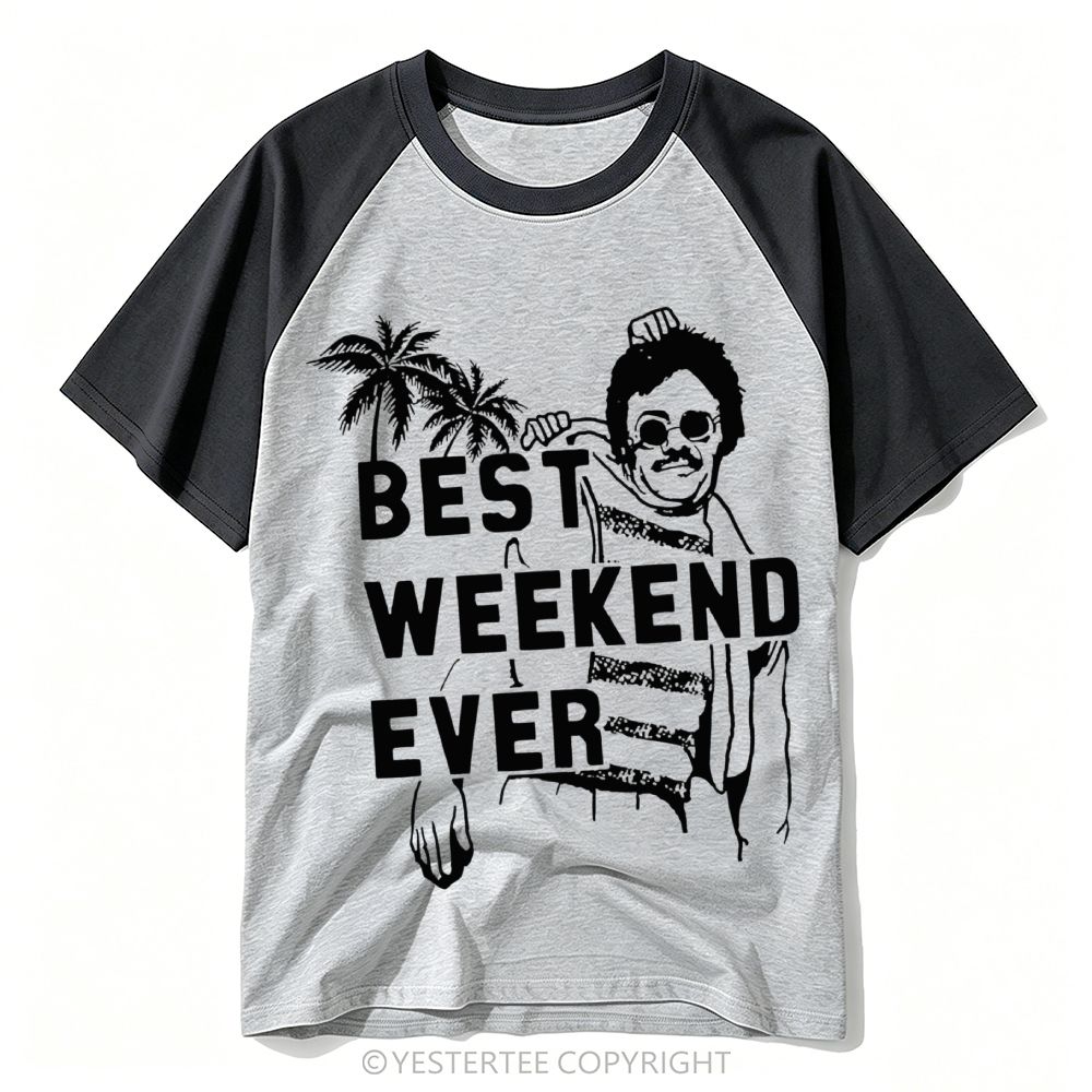 Yestertee Tropical Palm Tree Man Silhouette Best Weekend Ever Baseball T-shirt