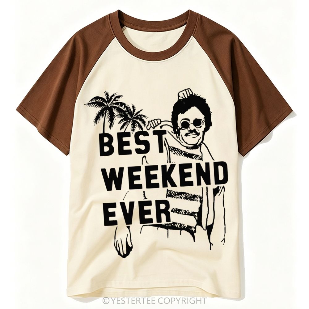 Yestertee Tropical Palm Tree Man Silhouette Best Weekend Ever Baseball T-shirt