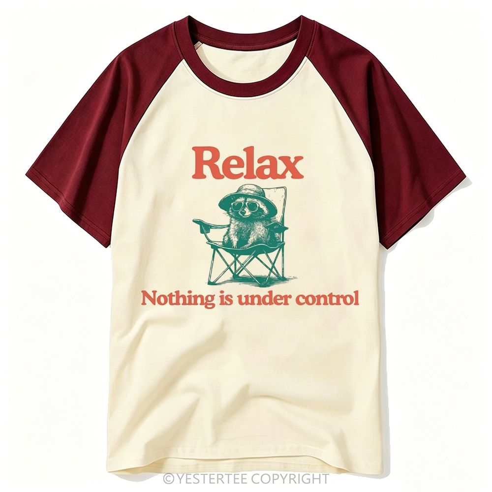 Yestertee Chill Camping Raccoon Sunglasses Chair Funny Sarcasm Quote Baseball T-shirt 