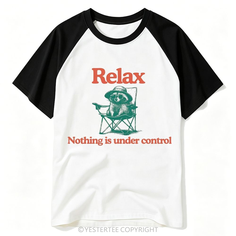 Yestertee Chill Camping Raccoon Sunglasses Chair Funny Sarcasm Quote Baseball T-shirt 