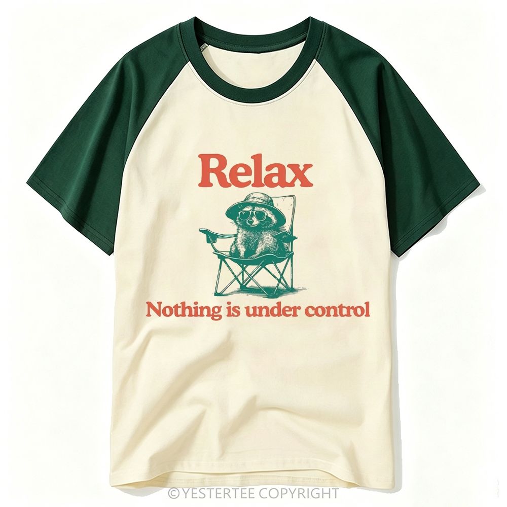 Yestertee Chill Camping Raccoon Sunglasses Chair Funny Sarcasm Quote Baseball T-shirt 