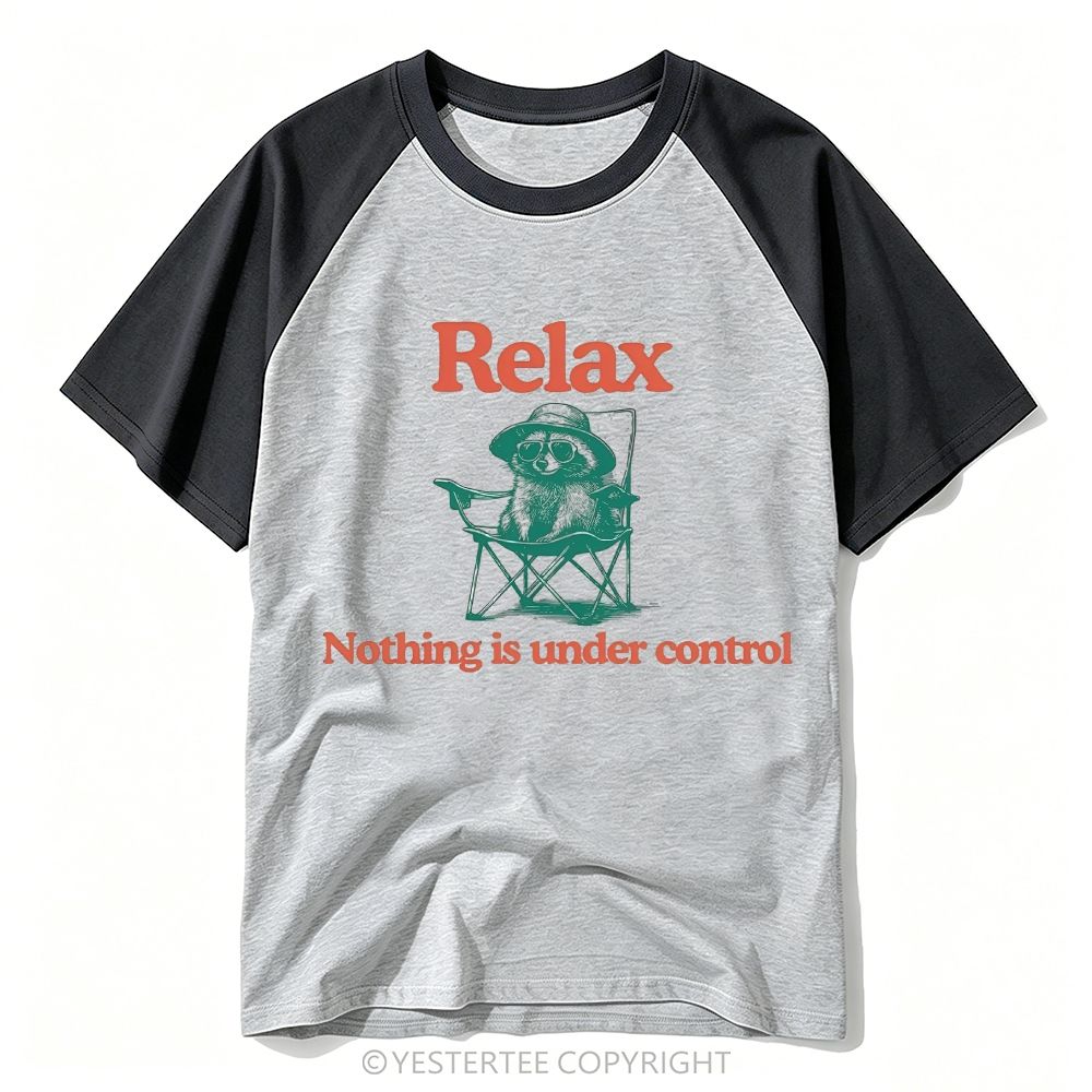 Yestertee Chill Camping Raccoon Sunglasses Chair Funny Sarcasm Quote Baseball T-shirt 