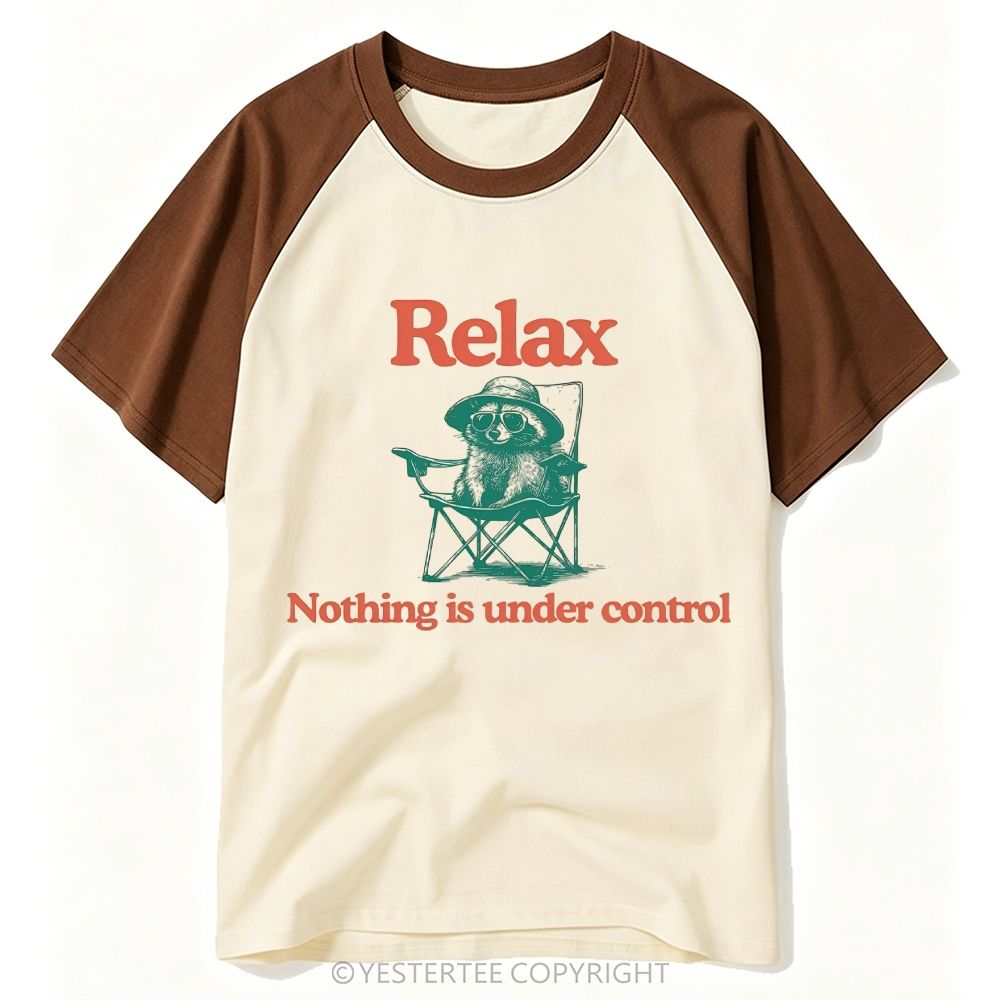 Yestertee Chill Camping Raccoon Sunglasses Chair Funny Sarcasm Quote Baseball T-shirt 