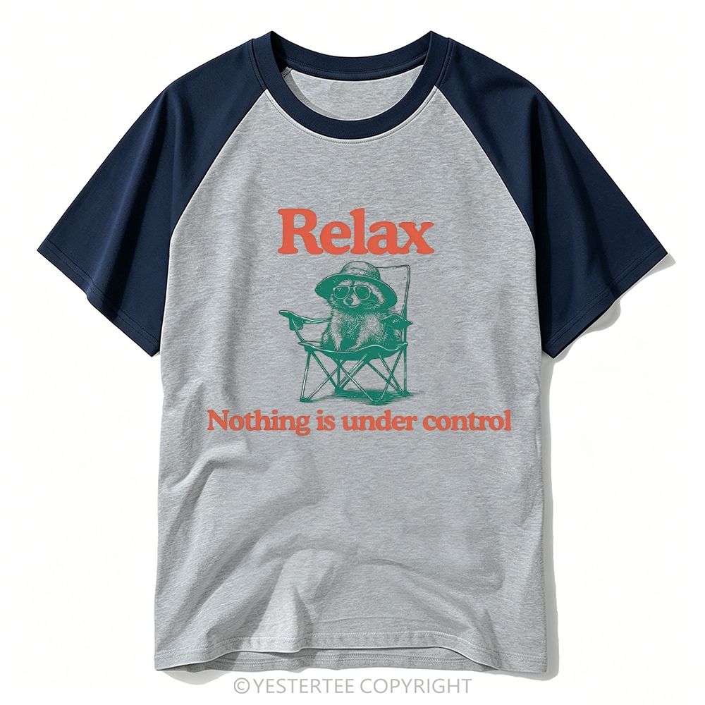 Yestertee Chill Camping Raccoon Sunglasses Chair Funny Sarcasm Quote Baseball T-shirt 