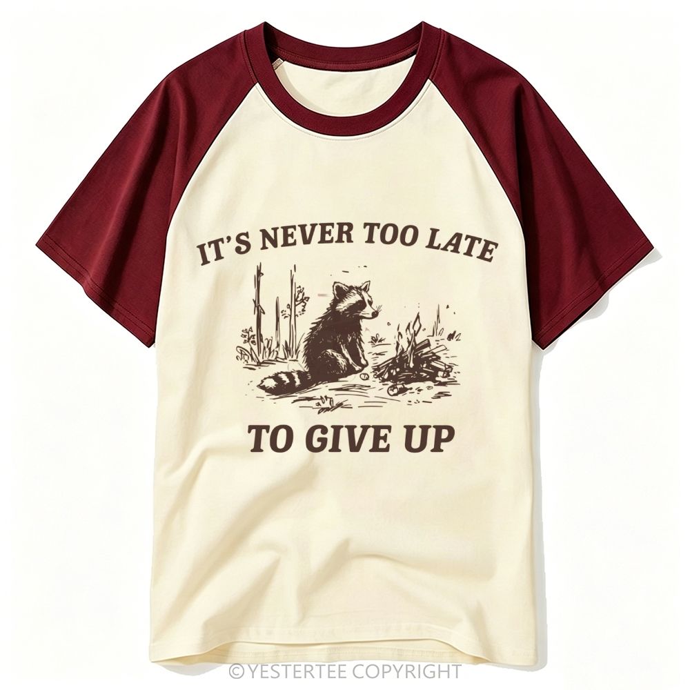 Yestertee Woodcut Campfire Raccoon Dark Humor Motivational Quote Baseball T-shirt