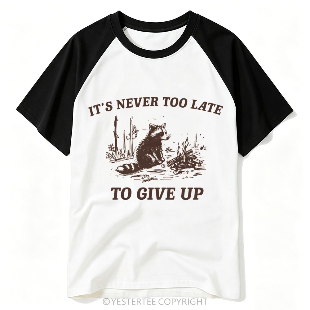 Yestertee Woodcut Campfire Raccoon Dark Humor Motivational Quote Baseball T-shirt