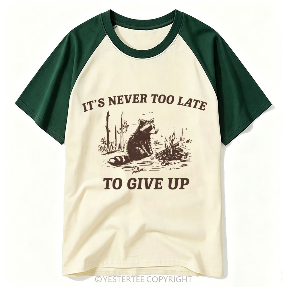 Yestertee Woodcut Campfire Raccoon Dark Humor Motivational Quote Baseball T-shirt