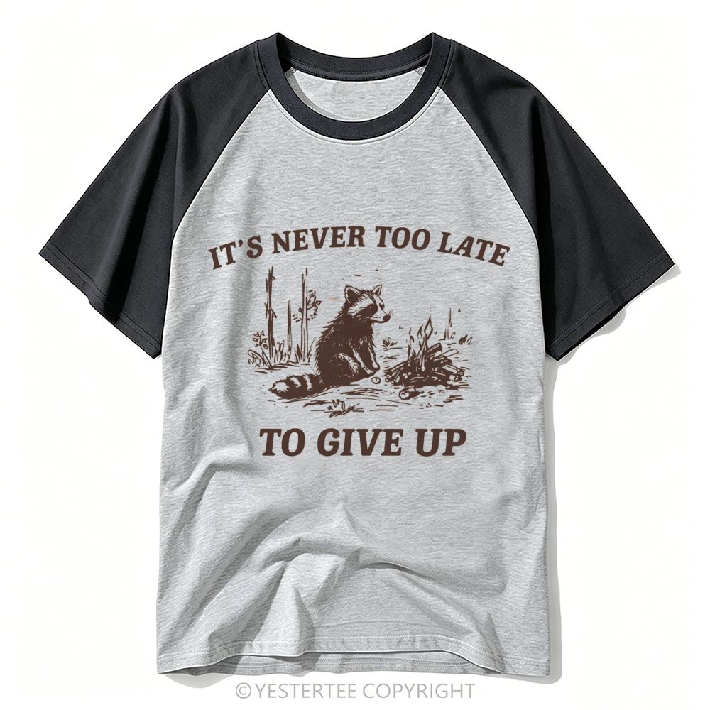 Yestertee Woodcut Campfire Raccoon Dark Humor Motivational Quote Baseball T-shirt