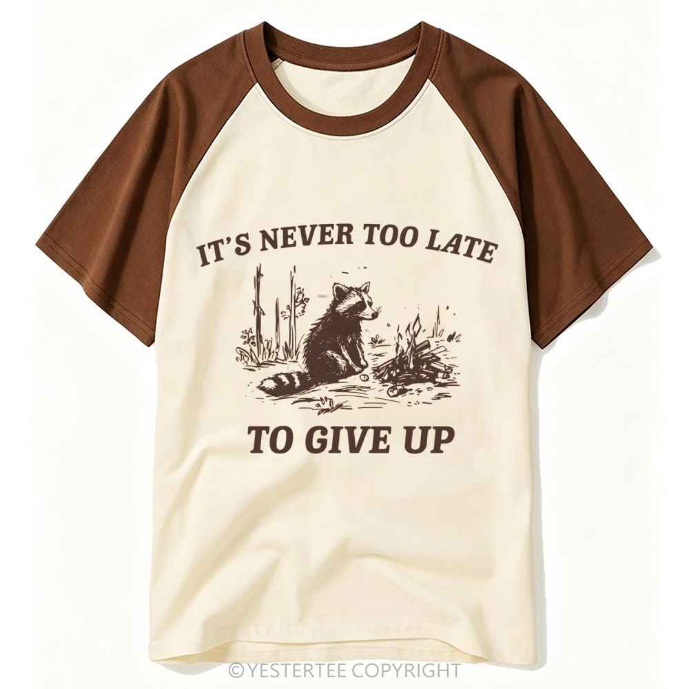 Yestertee Woodcut Campfire Raccoon Dark Humor Motivational Quote Baseball T-shirt