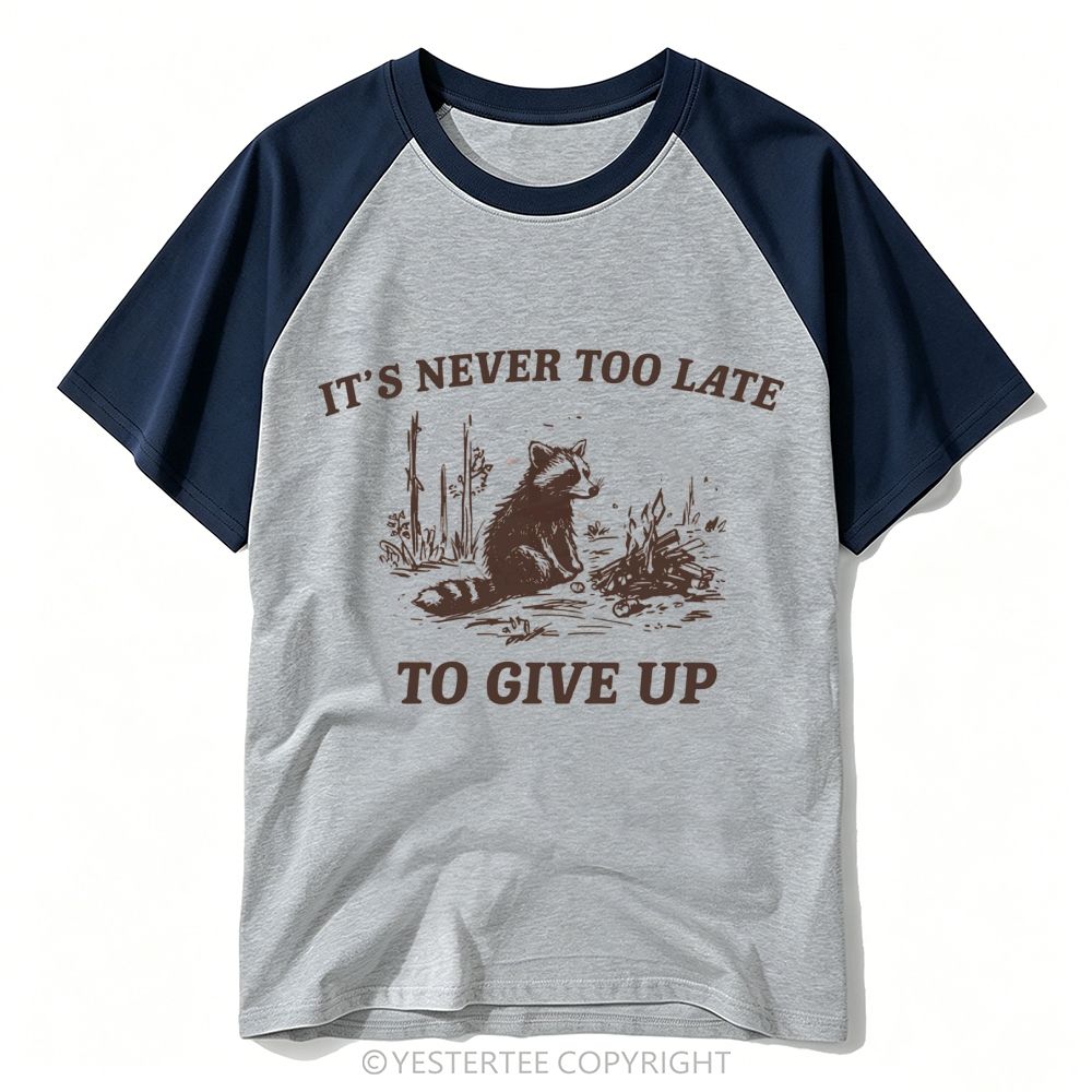 Yestertee Woodcut Campfire Raccoon Dark Humor Motivational Quote Baseball T-shirt