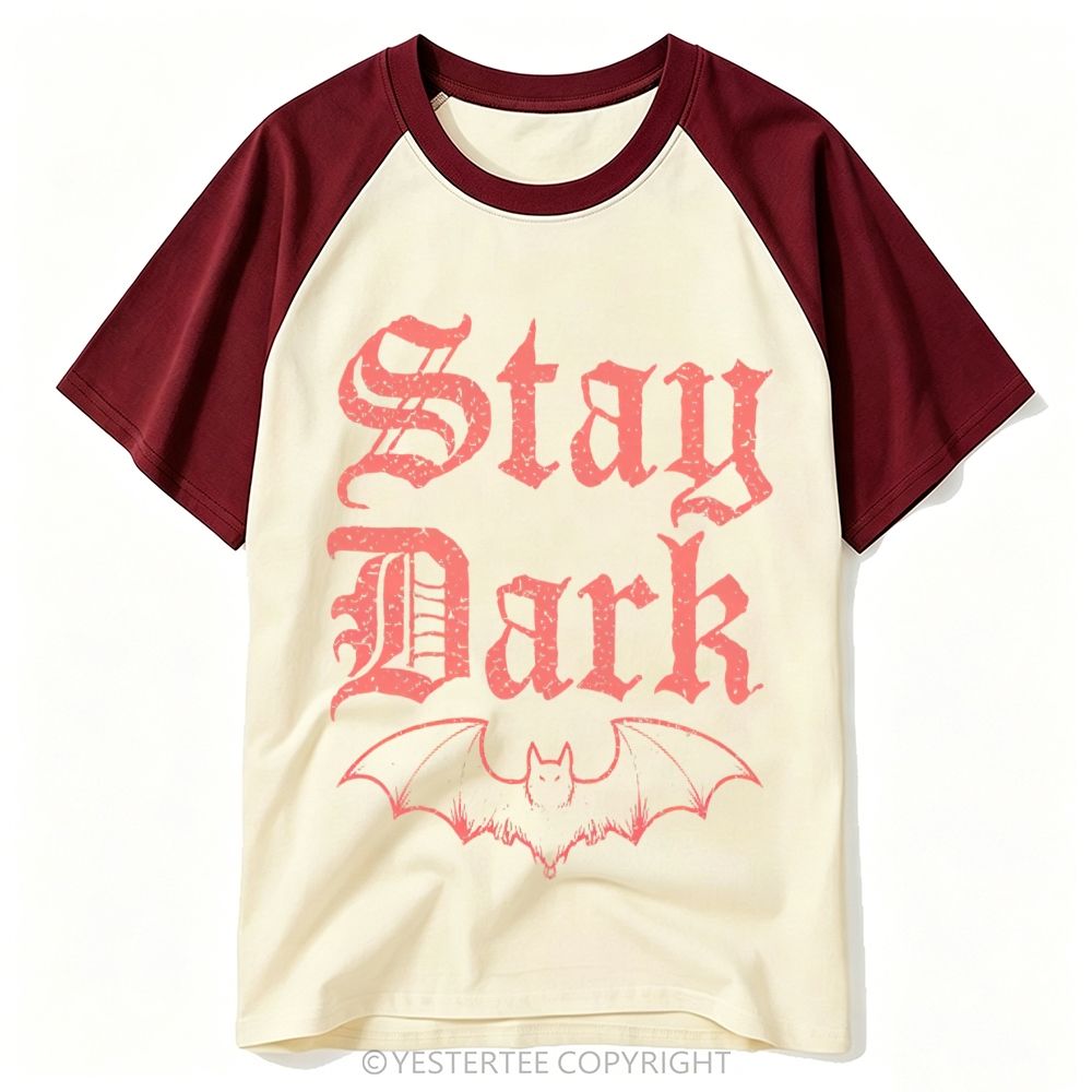 Yestertee Distressed Gothic Font Bat Stay Dark Retro Baseball T-shirt