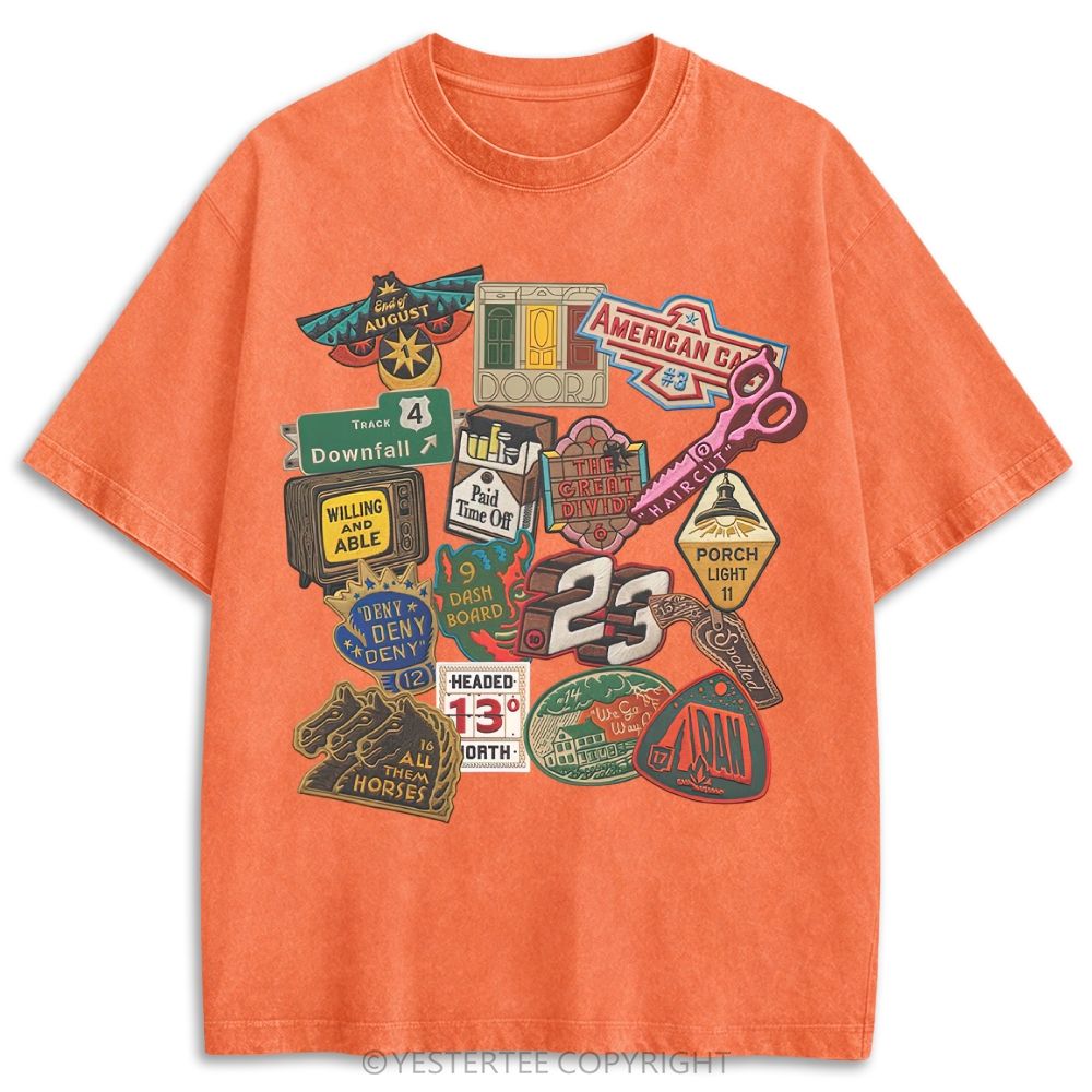 Vintage Folk Music Song Patch Collage Retro Washed T-shirt