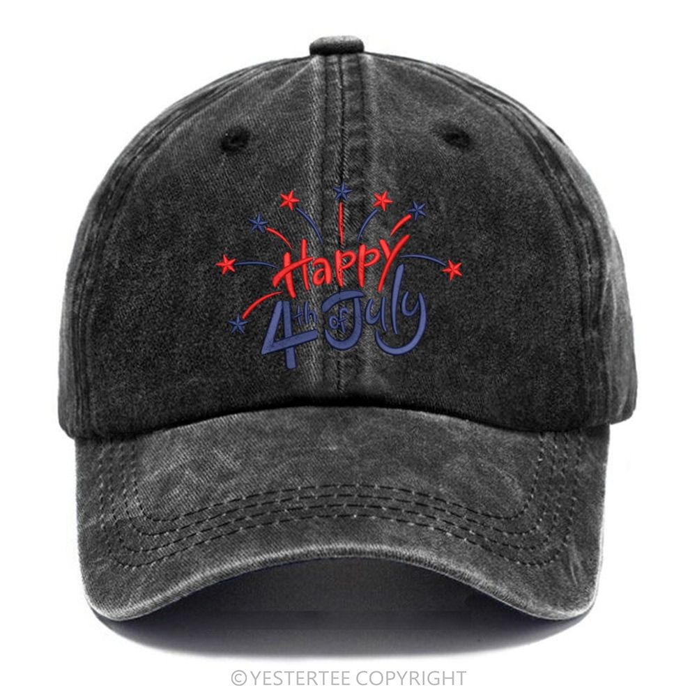 Yestertee Happy 4th of July Star Firework  Washed Cap 