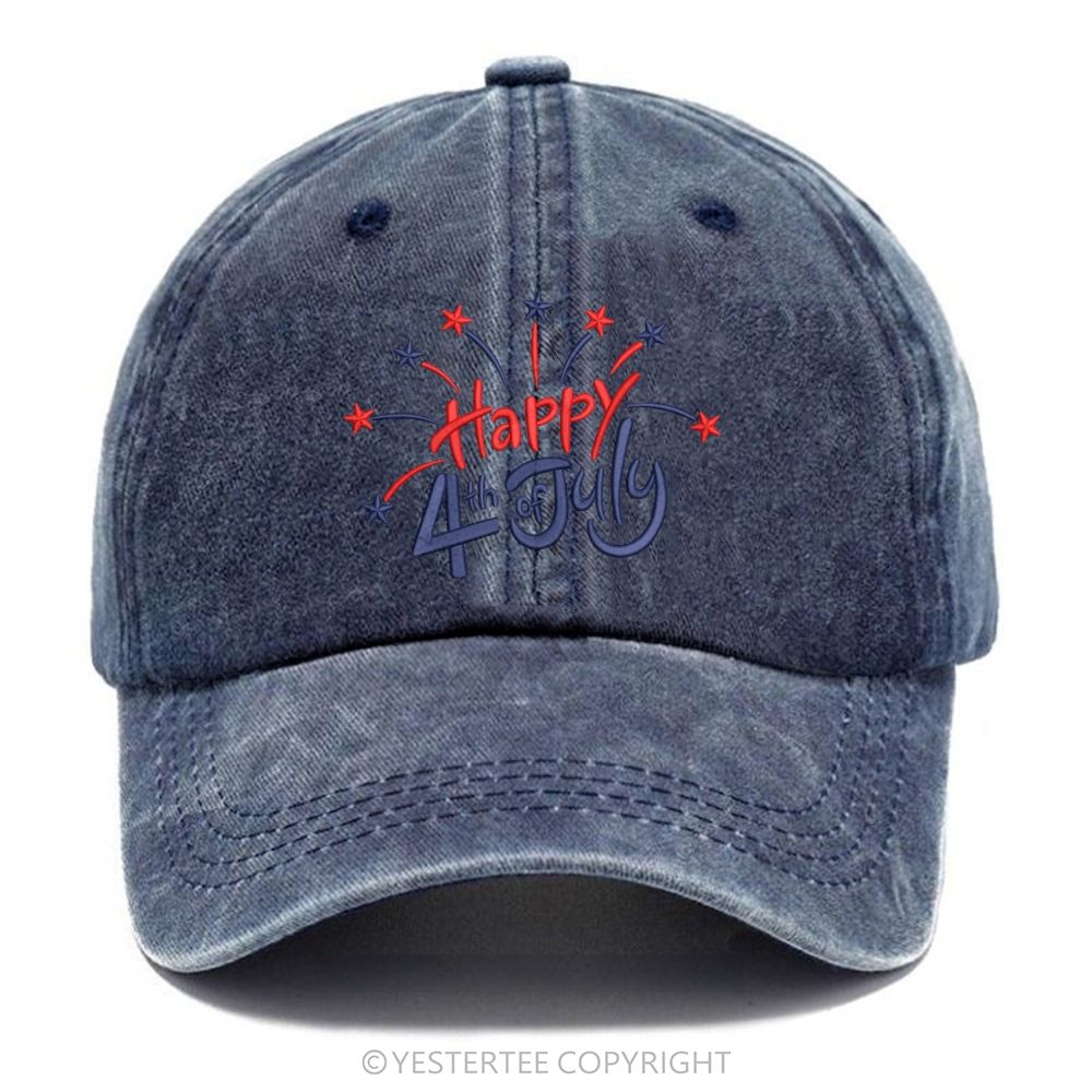 Yestertee Happy 4th of July Star Firework  Washed Cap 