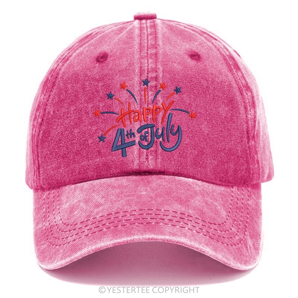 Yestertee Happy 4th of July Star Firework  Washed Cap 