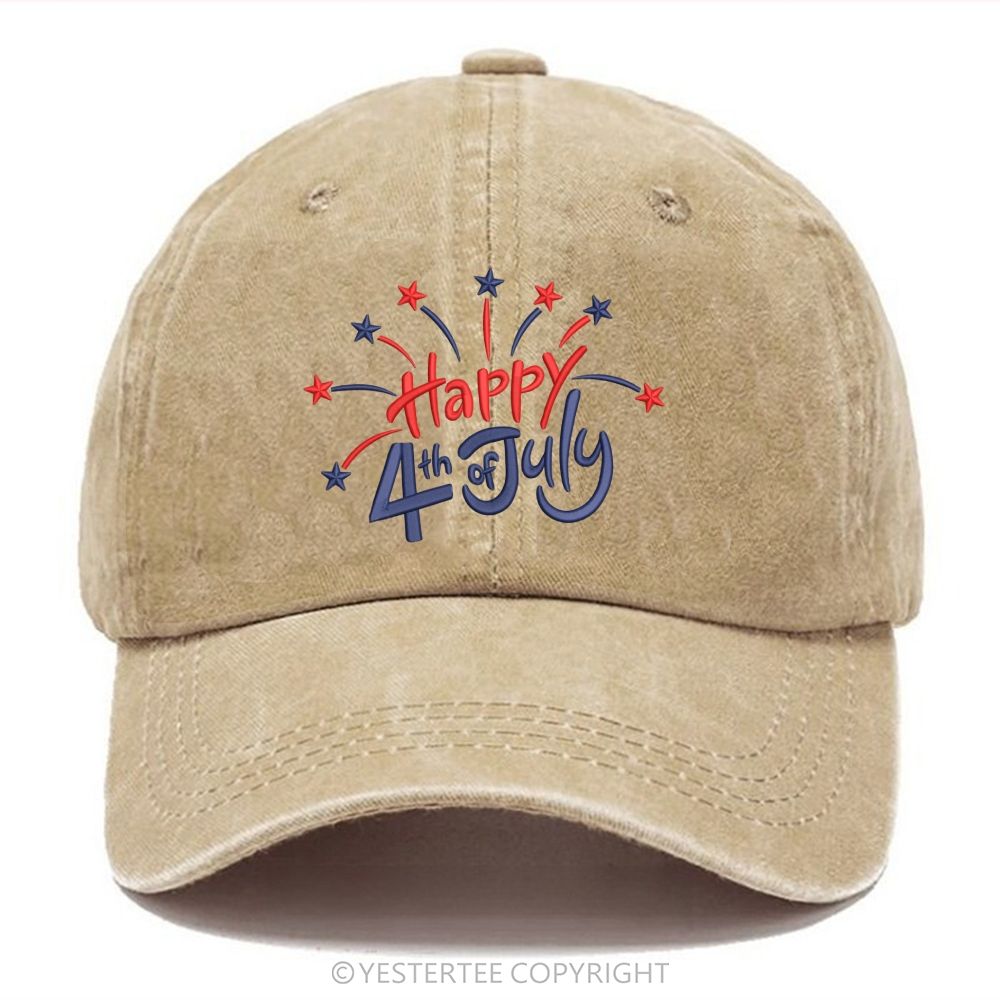 Yestertee Happy 4th of July Star Firework  Washed Cap 