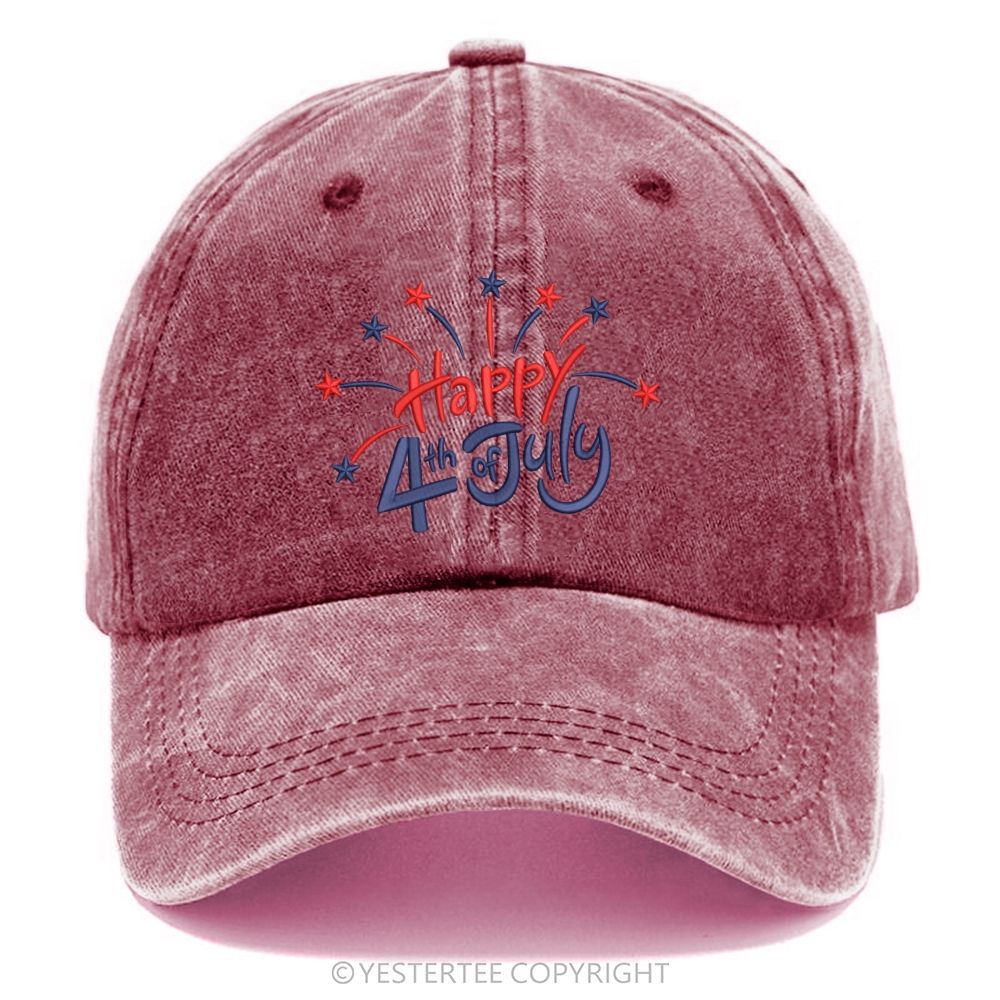 Yestertee Happy 4th of July Star Firework  Washed Cap 