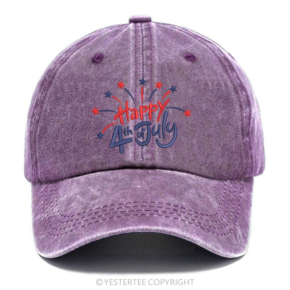 Yestertee Happy 4th of July Star Firework  Washed Cap 