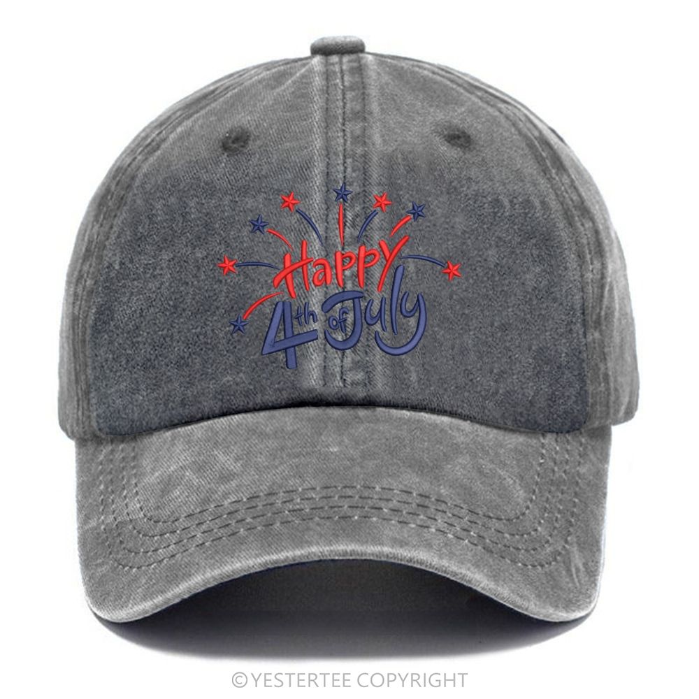 Yestertee Happy 4th of July Star Firework  Washed Cap 