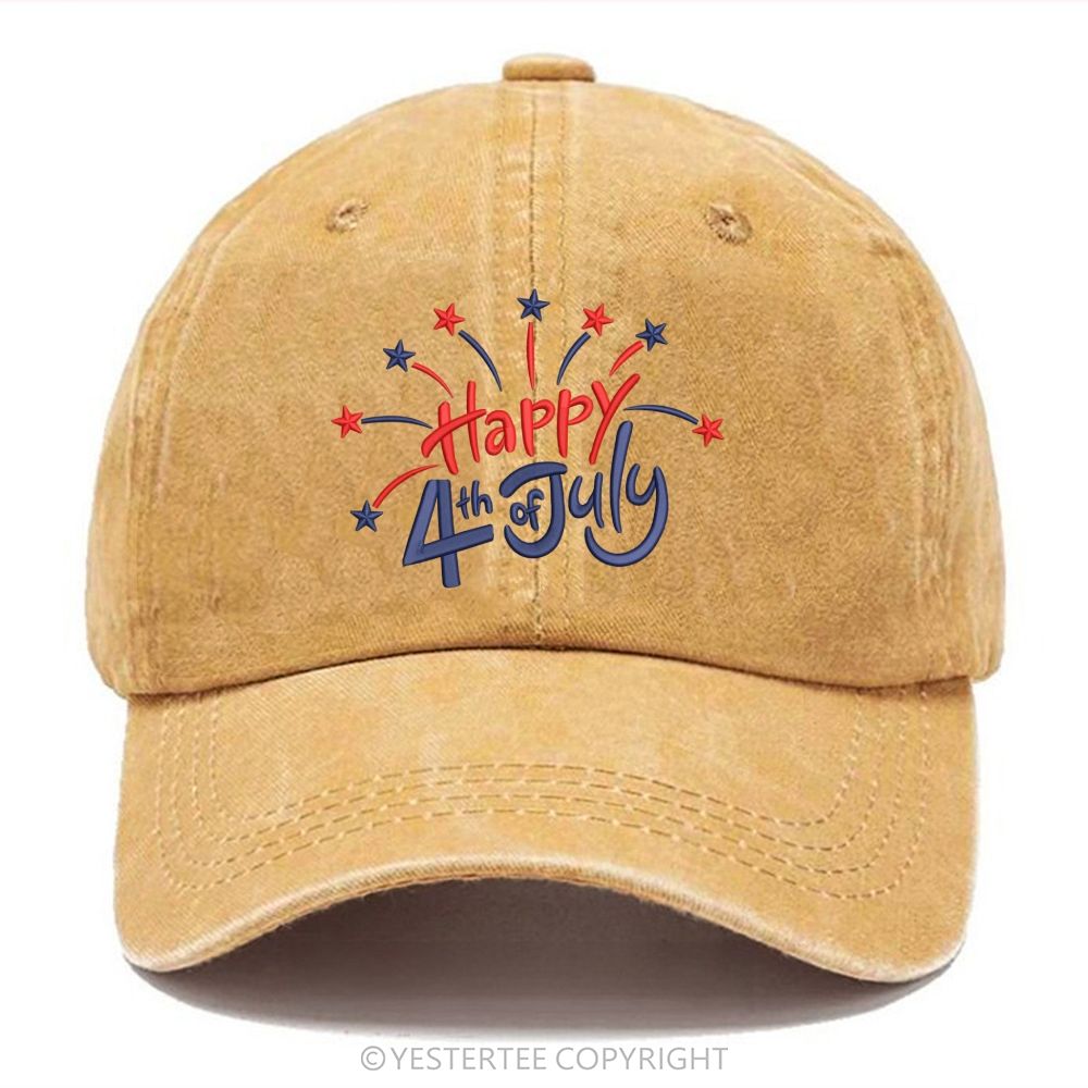 Yestertee Happy 4th of July Star Firework  Washed Cap 