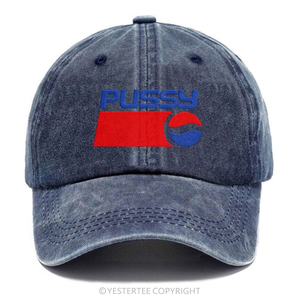 Yestertee Embroidered Abstract Red Blue Geometric Letter Washed Cap 