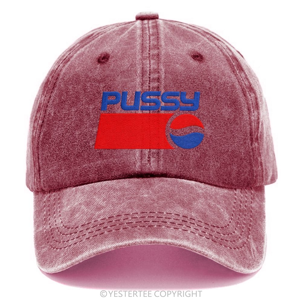 Yestertee Embroidered Abstract Red Blue Geometric Letter Washed Cap 
