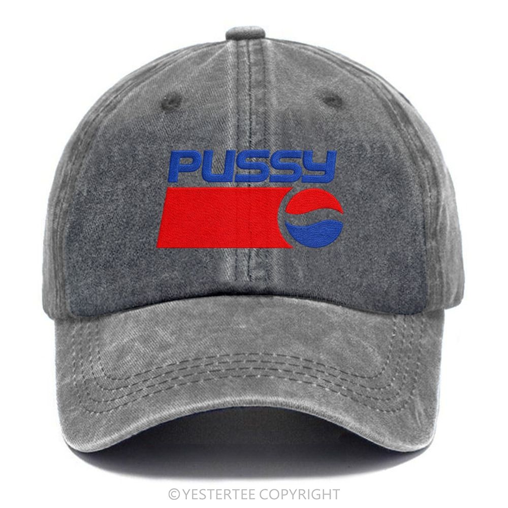 Yestertee Embroidered Abstract Red Blue Geometric Letter Washed Cap 