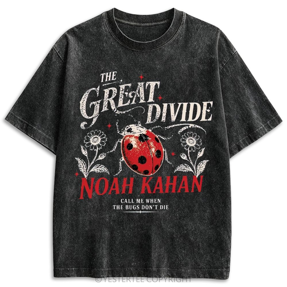 Folk Music Single Ladybug Floral Retro Washed T-shirt