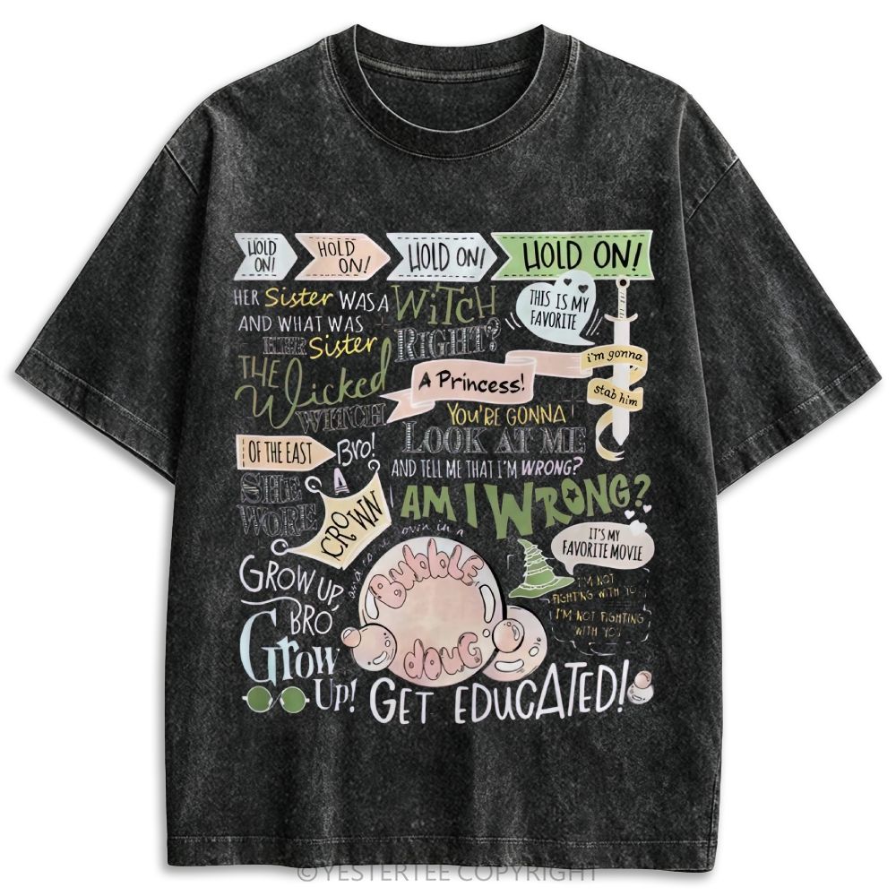 Fantasy Film Iconic Quote Doodle Collage Retro Washed T-shirt