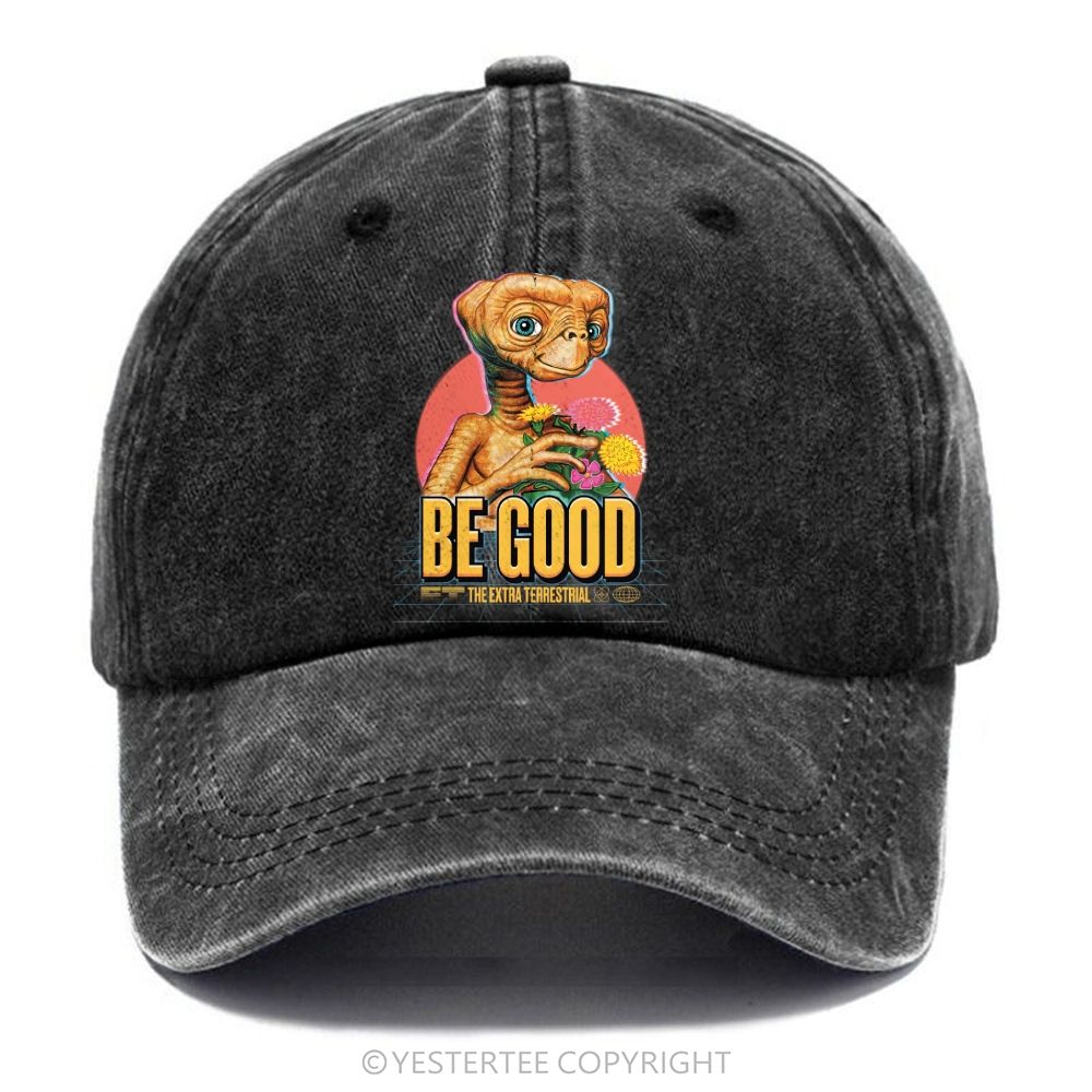 Yestertee  Retro Cartoon Alien Floral Washed Cap 