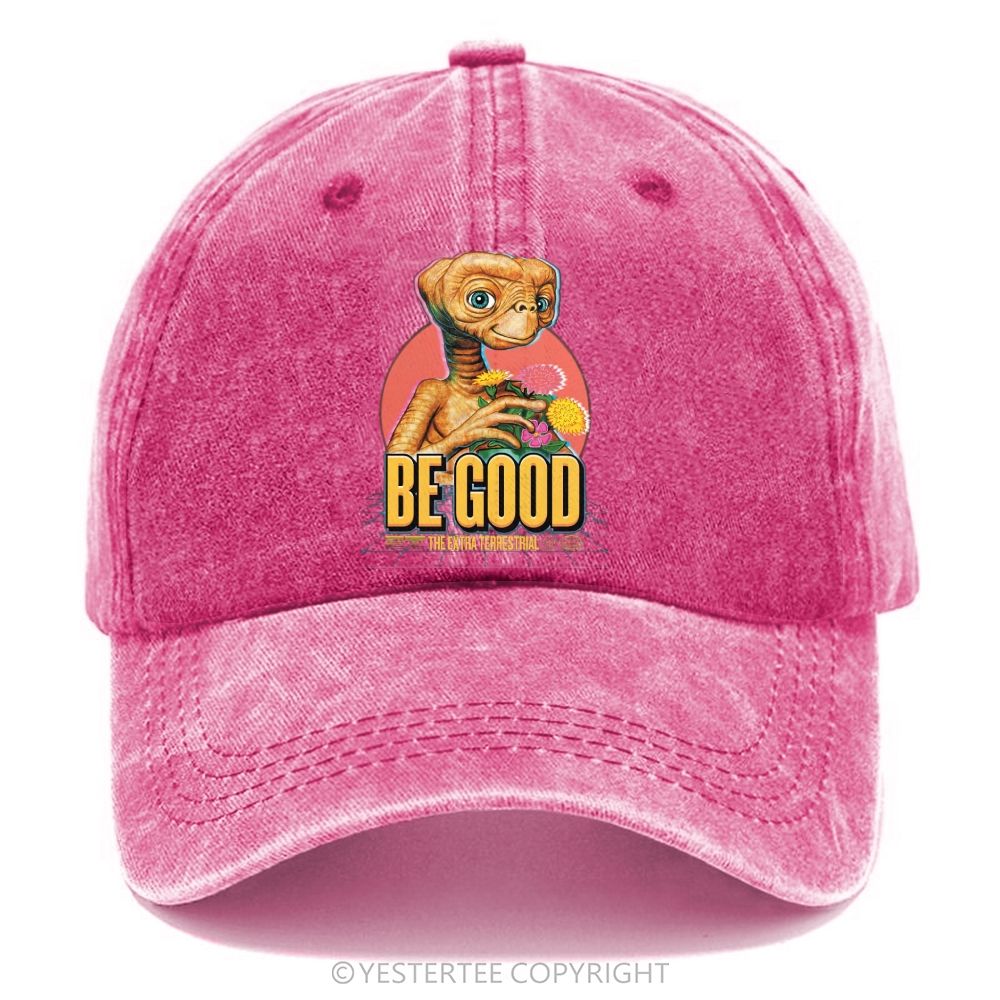 Yestertee  Retro Cartoon Alien Floral Washed Cap 