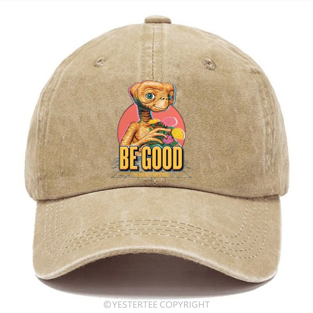 Yestertee  Retro Cartoon Alien Floral Washed Cap 