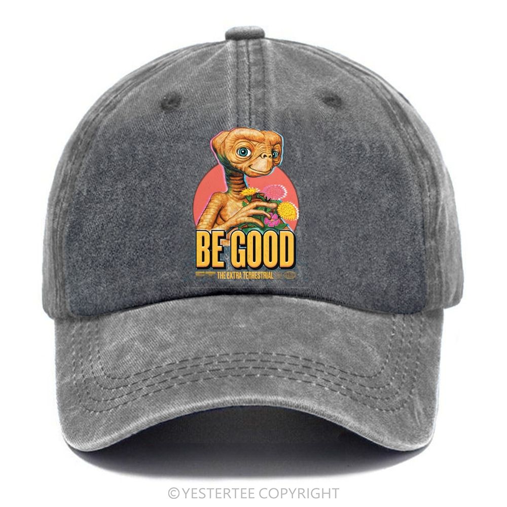 Yestertee  Retro Cartoon Alien Floral Washed Cap 