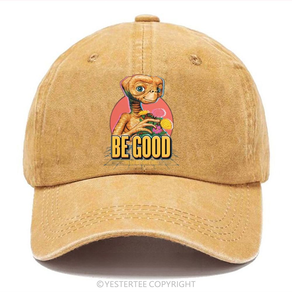 Yestertee  Retro Cartoon Alien Floral Washed Cap 