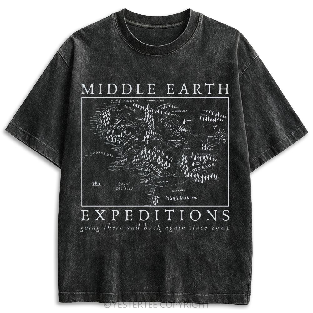 Fantasy Novel Middle Earth Map Expedition Quote Retro Washed T-shirt