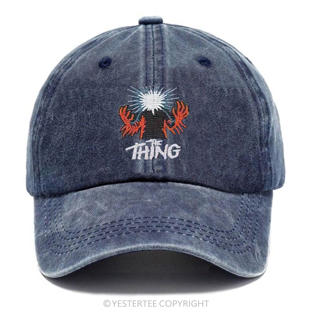 Yestertee Embroidered  Vintage Washed Black Horror Art Washed Cap 