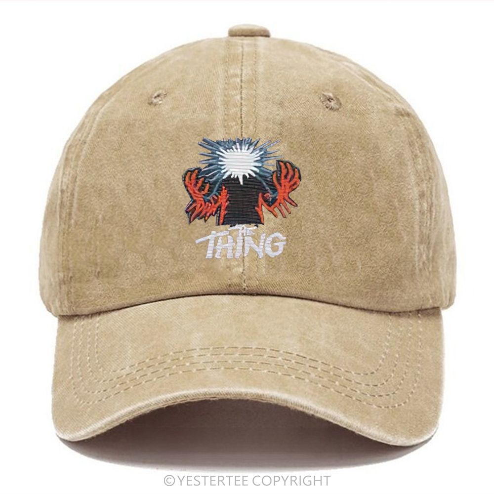 Yestertee Embroidered  Vintage Washed Black Horror Art Washed Cap 