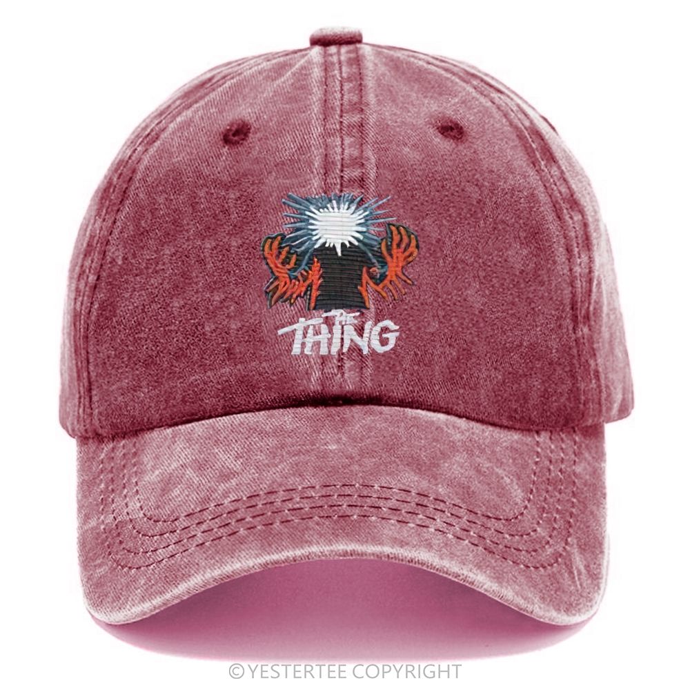 Yestertee Embroidered  Vintage Washed Black Horror Art Washed Cap 