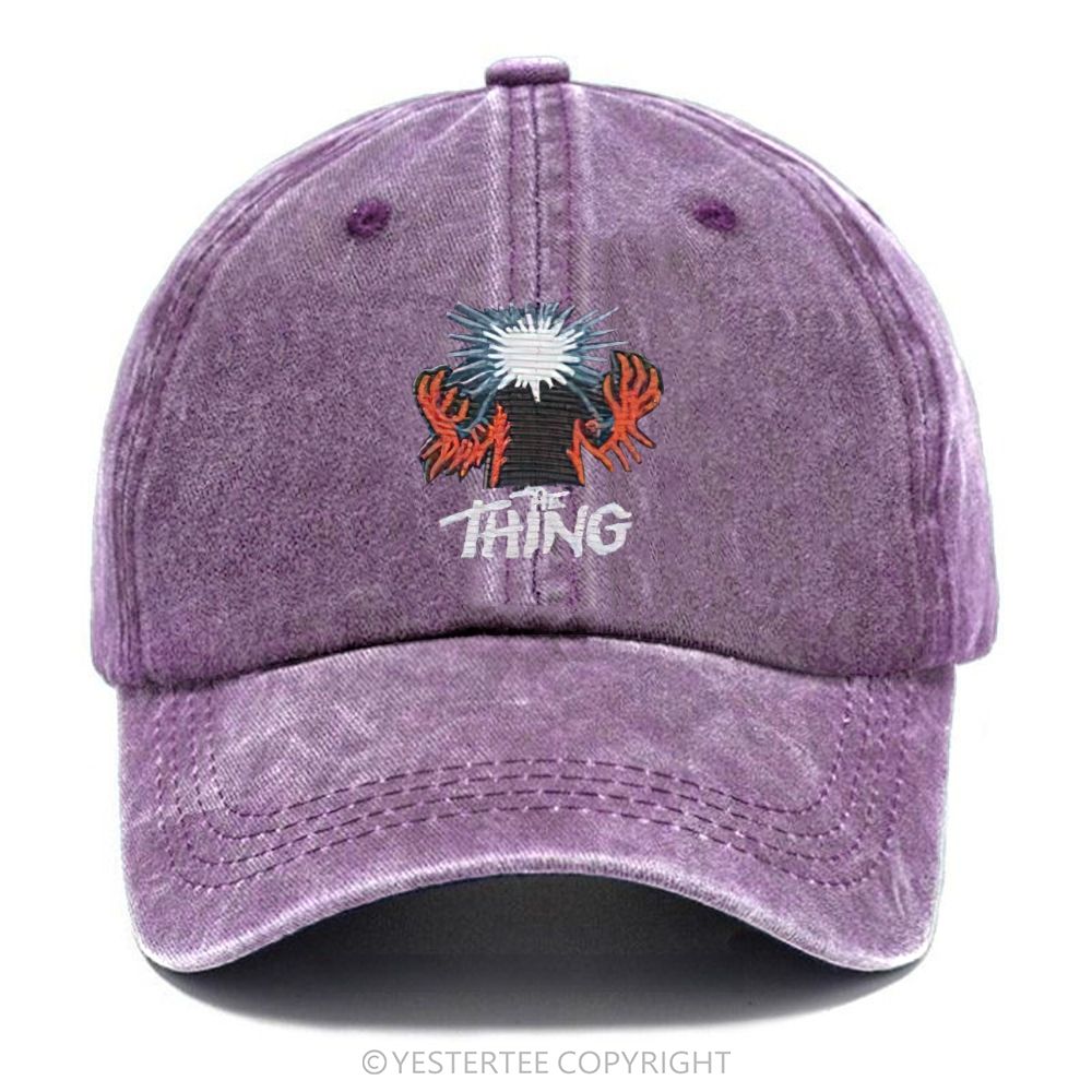 Yestertee Embroidered  Vintage Washed Black Horror Art Washed Cap 