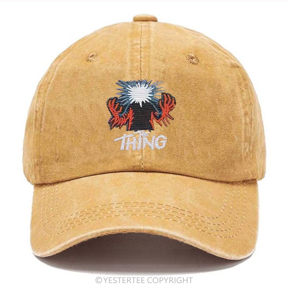 Yestertee Embroidered  Vintage Washed Black Horror Art Washed Cap 