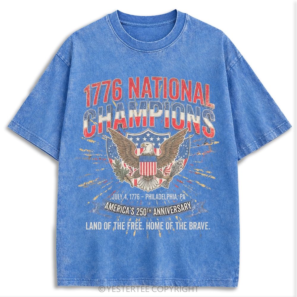 Vintage 1776 Fourth Of July Eagle Fireworks Patriotic Retro Washed T-shirt