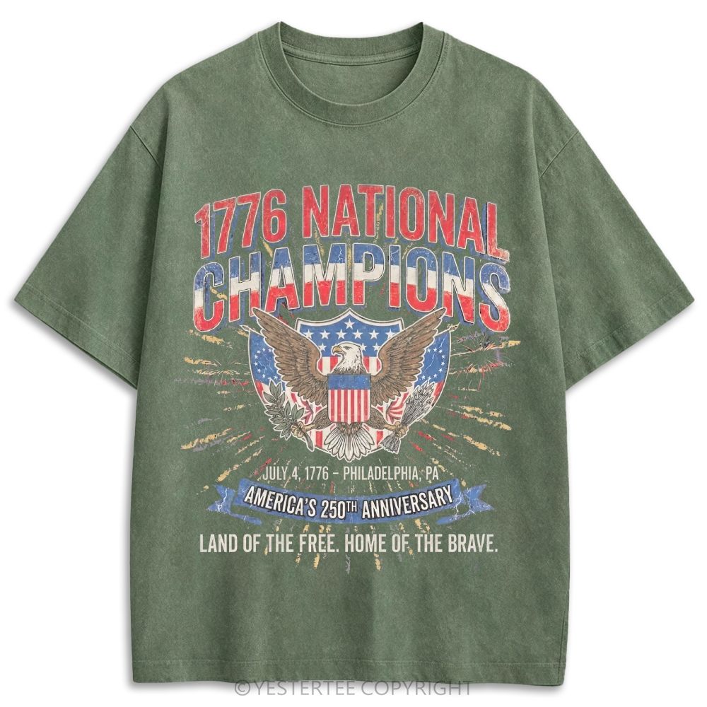 Vintage 1776 Fourth Of July Eagle Fireworks Patriotic Retro Washed T-shirt
