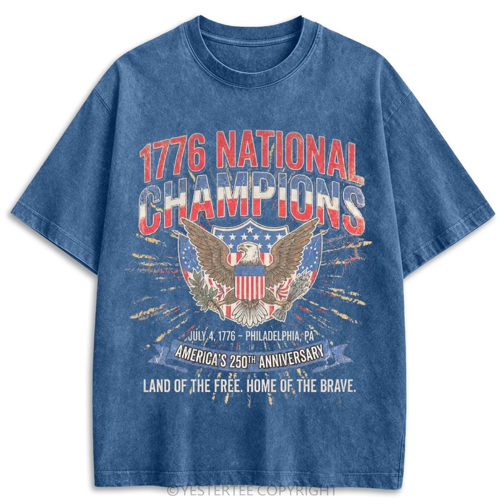 Vintage 1776 Fourth Of July Eagle Fireworks Patriotic Retro Washed T-shirt