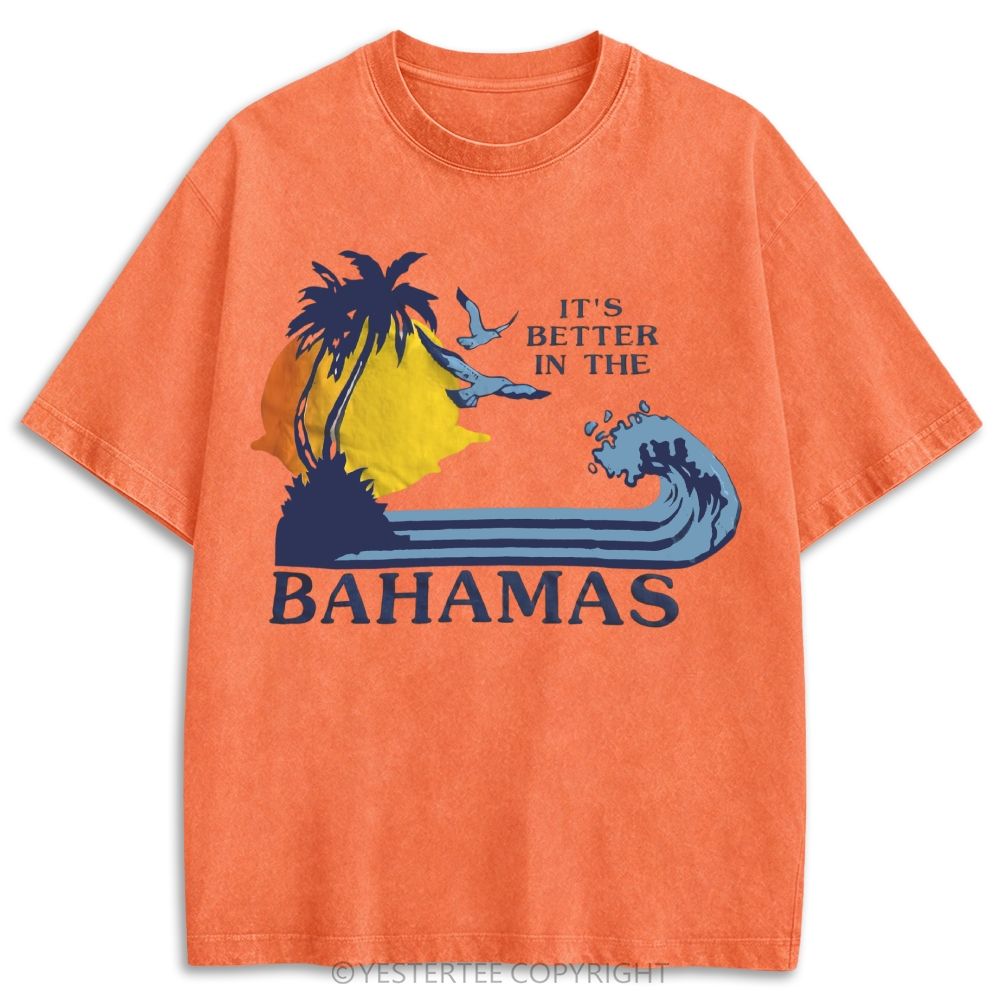 Bahamas Tropical Palm Tree Sunset Wave Retro Washed T-shirt